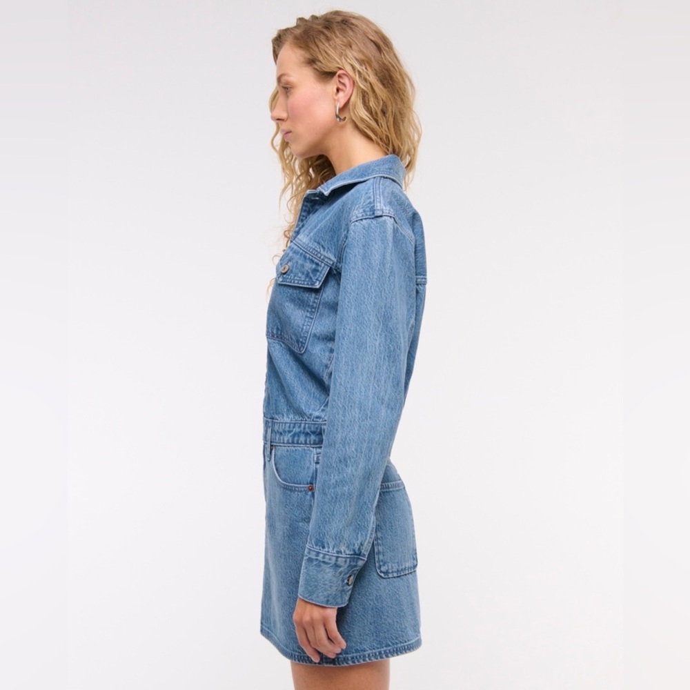 Abercrombie & Fitch Denim Shirt Dress XS Medium Wash Button Front Mini NWT - Picture 4 of 10